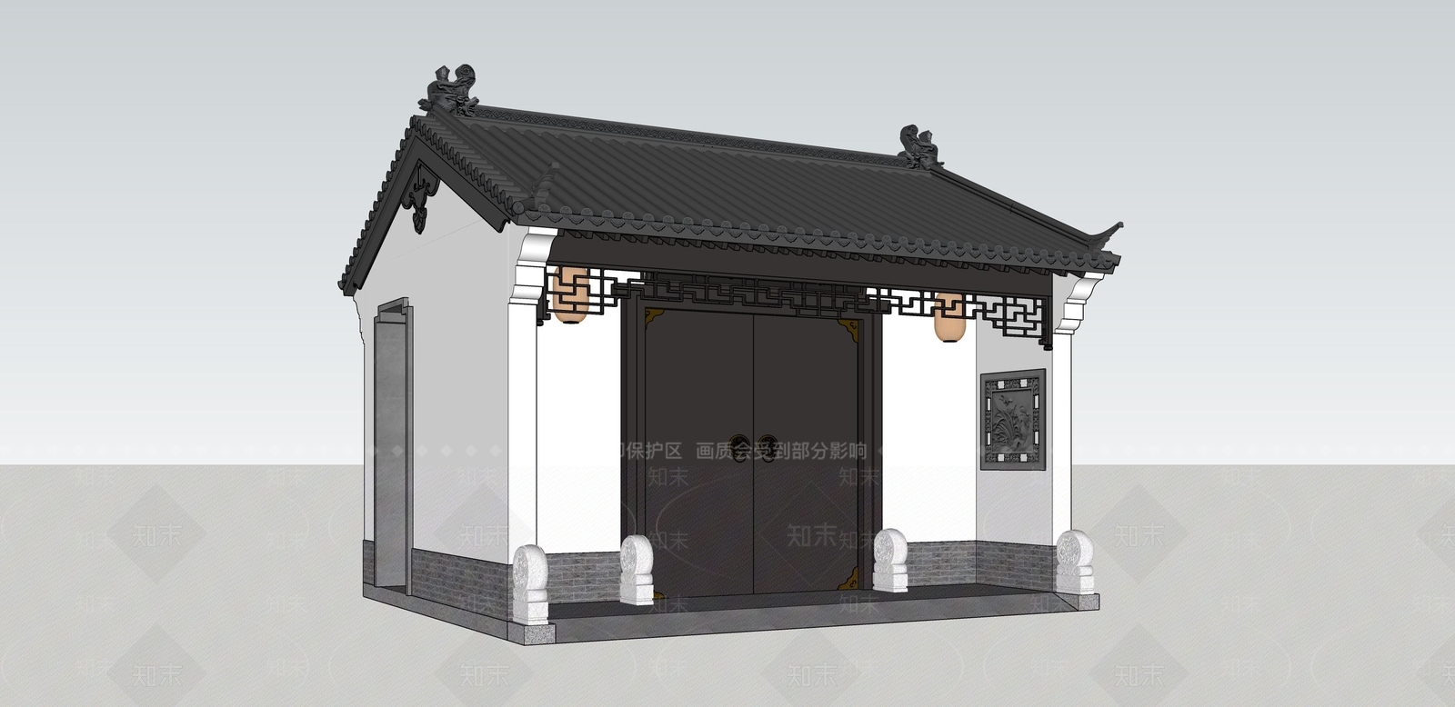 中式古建入口大门SU模型下载【ID:1234616049】