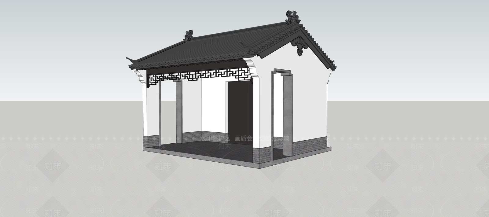 中式古建入口大门SU模型下载【ID:1234616049】