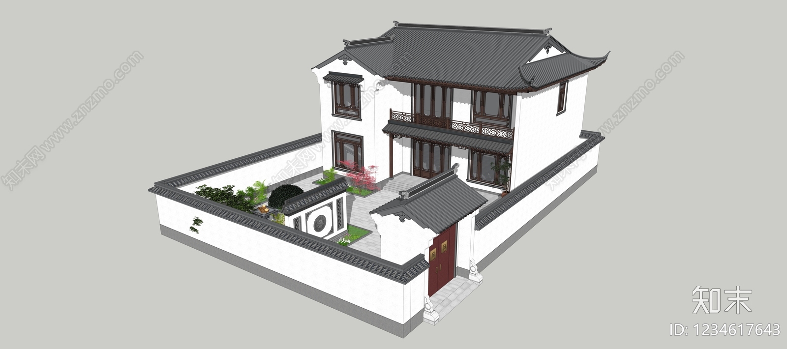 中式古建四合院SU模型下载【ID:1234617643】