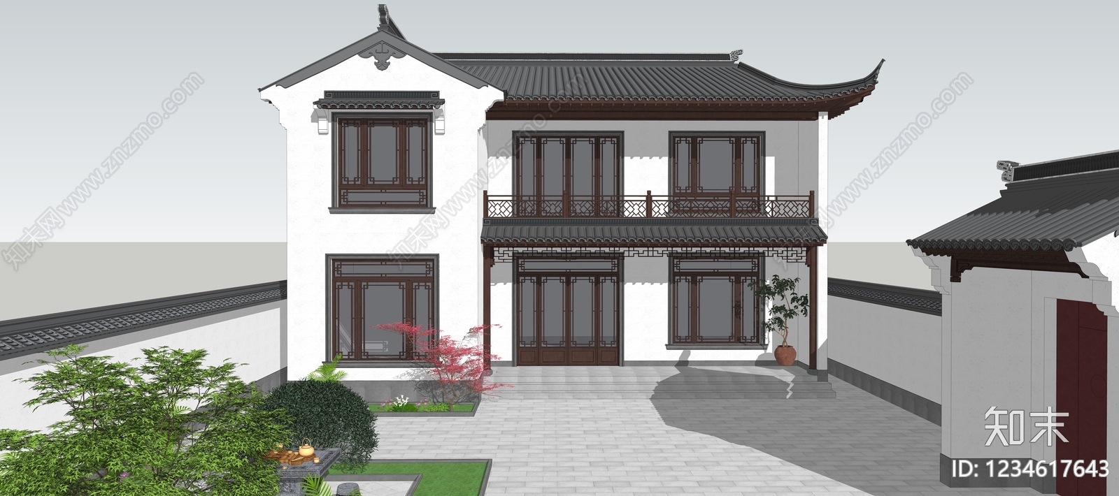 中式古建四合院SU模型下载【ID:1234617643】