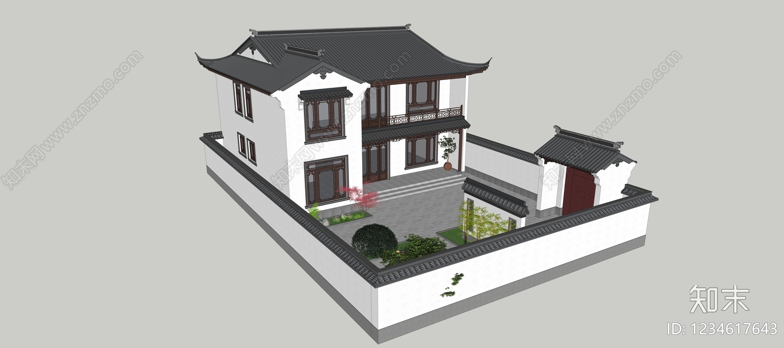 中式古建四合院SU模型下载【ID:1234617643】