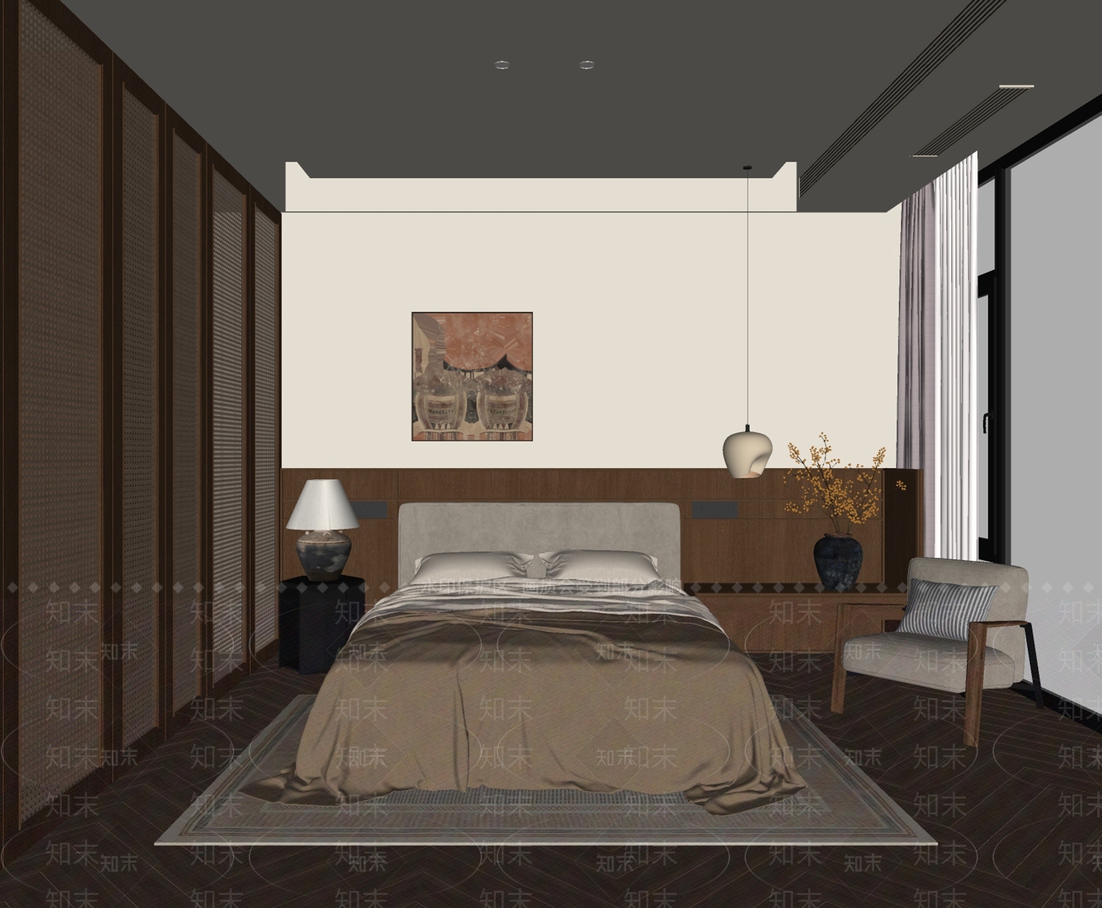中古风主卧SU模型下载【ID:1234617549】