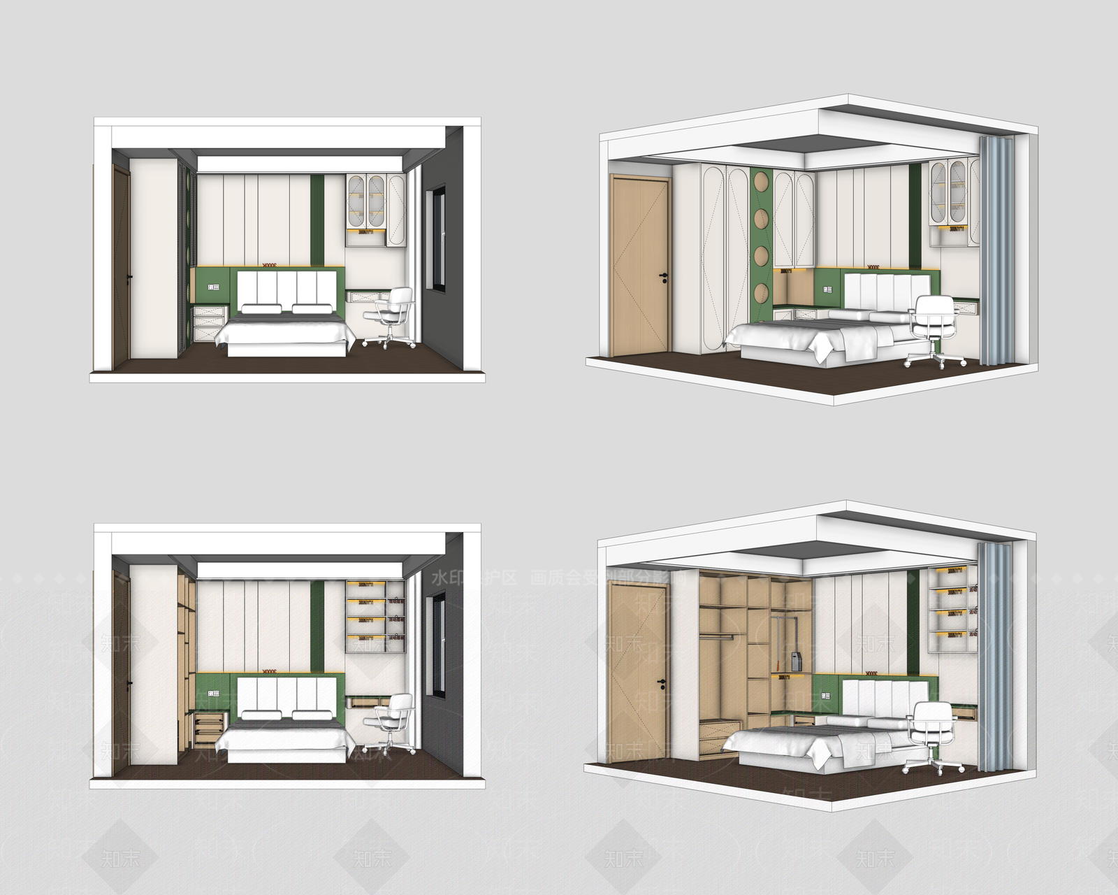 现代简约家居卧室SU模型下载【ID:1234617763】