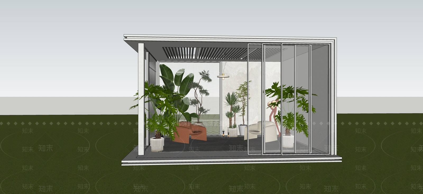 现代简约亭子SU模型下载【ID:1234618091】