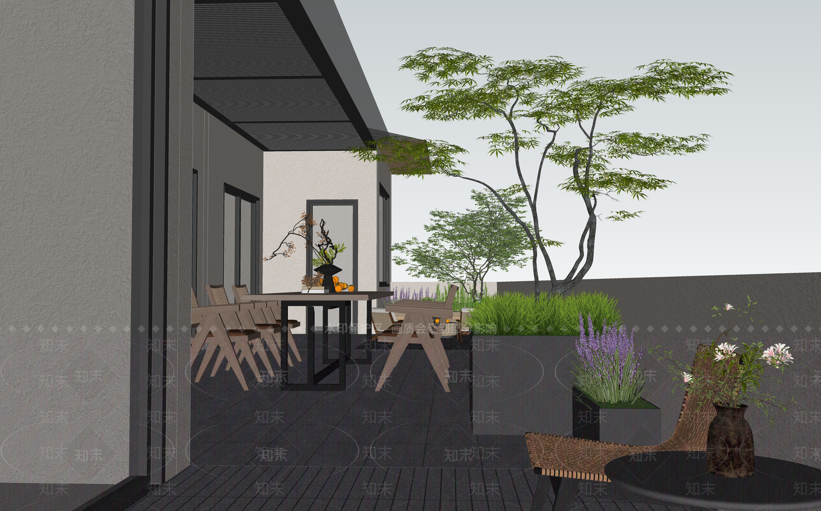 新中式景观别墅庭院SU模型下载【ID:1234620108】