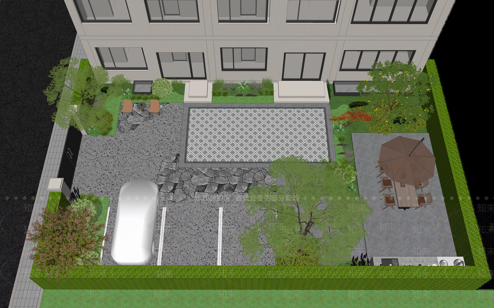 新中式景观别墅庭院SU模型下载【ID:1234620108】