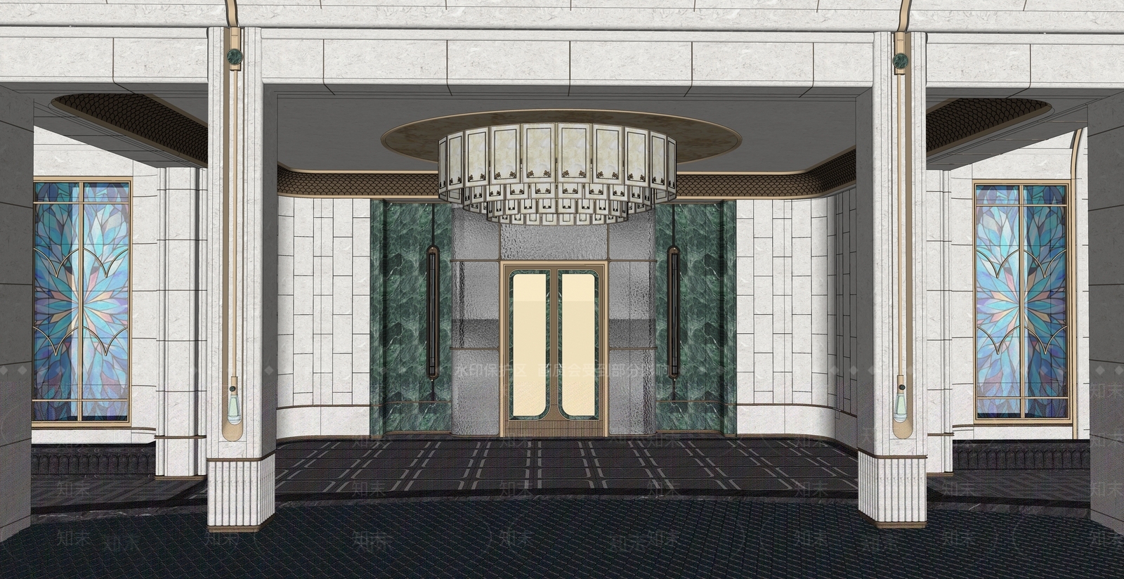 轻奢售楼处建筑SU模型下载【ID:1234620252】