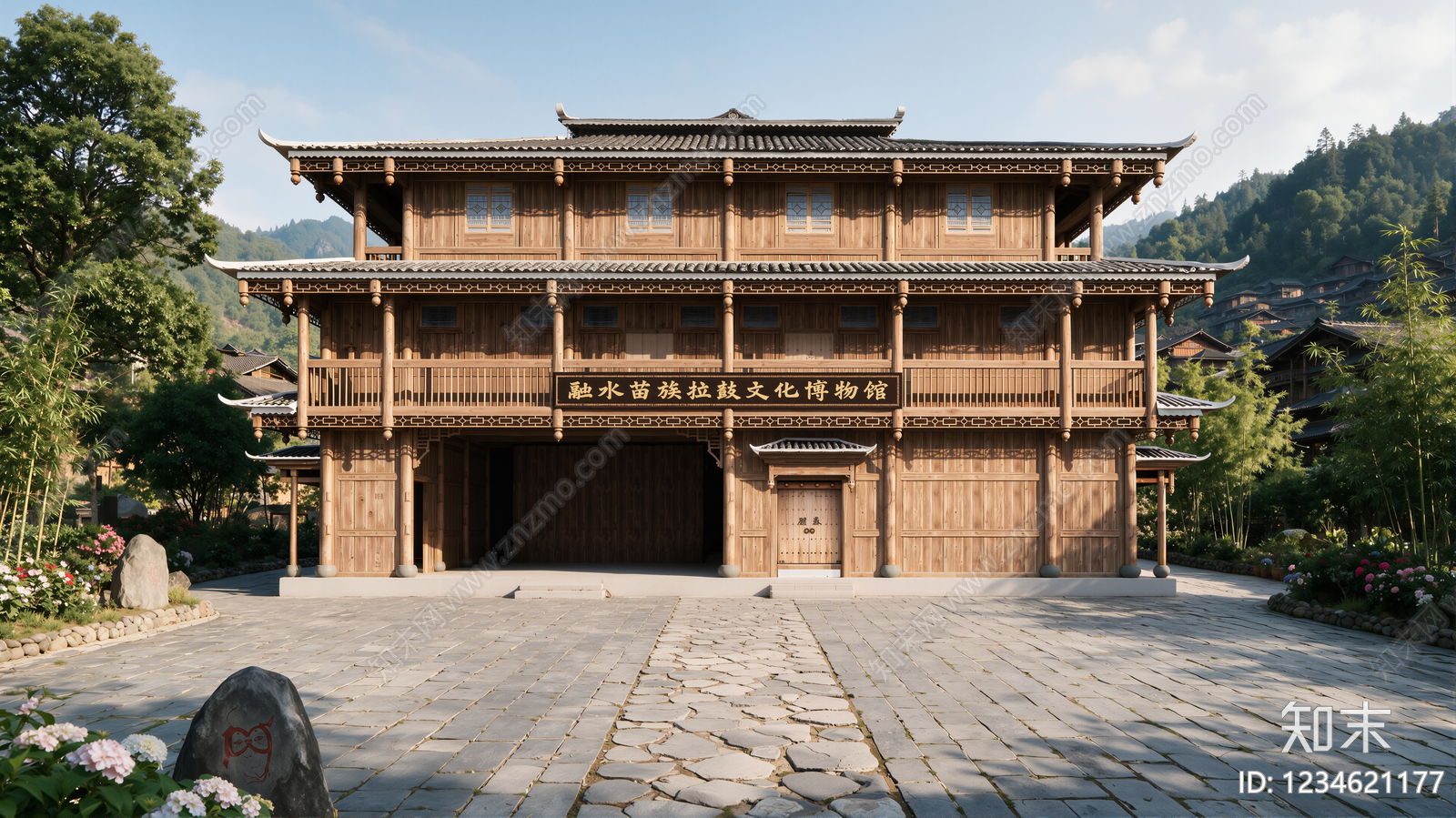 中式古建博物馆SU模型下载【ID:1234621177】