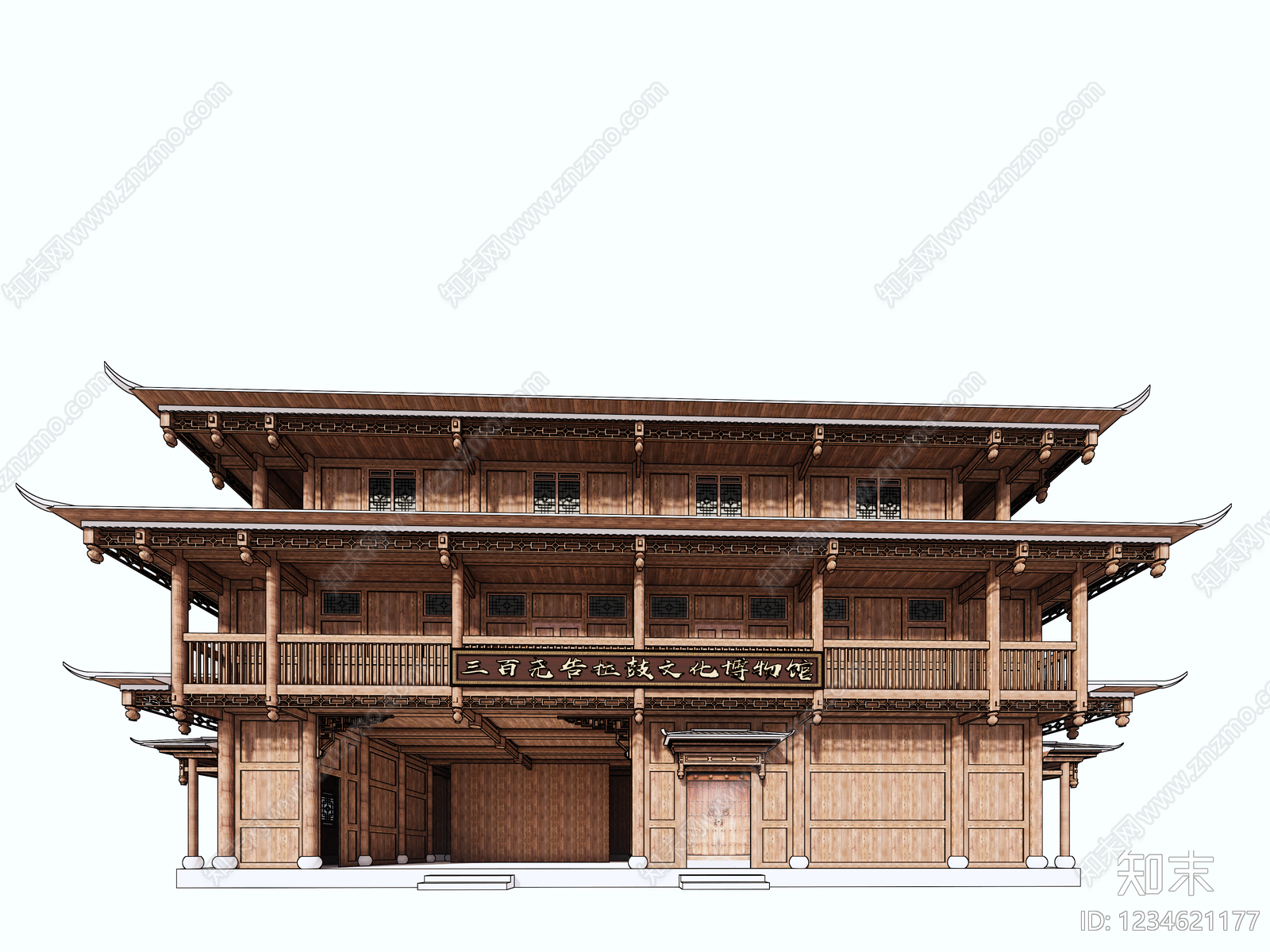 中式古建博物馆SU模型下载【ID:1234621177】