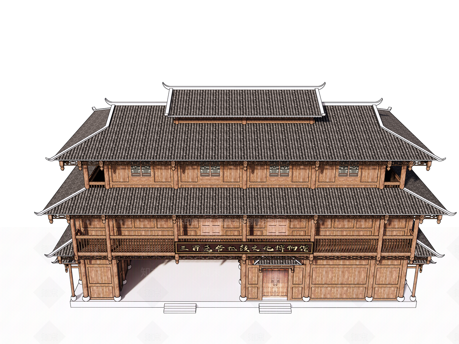 中式古建博物馆SU模型下载【ID:1234621177】