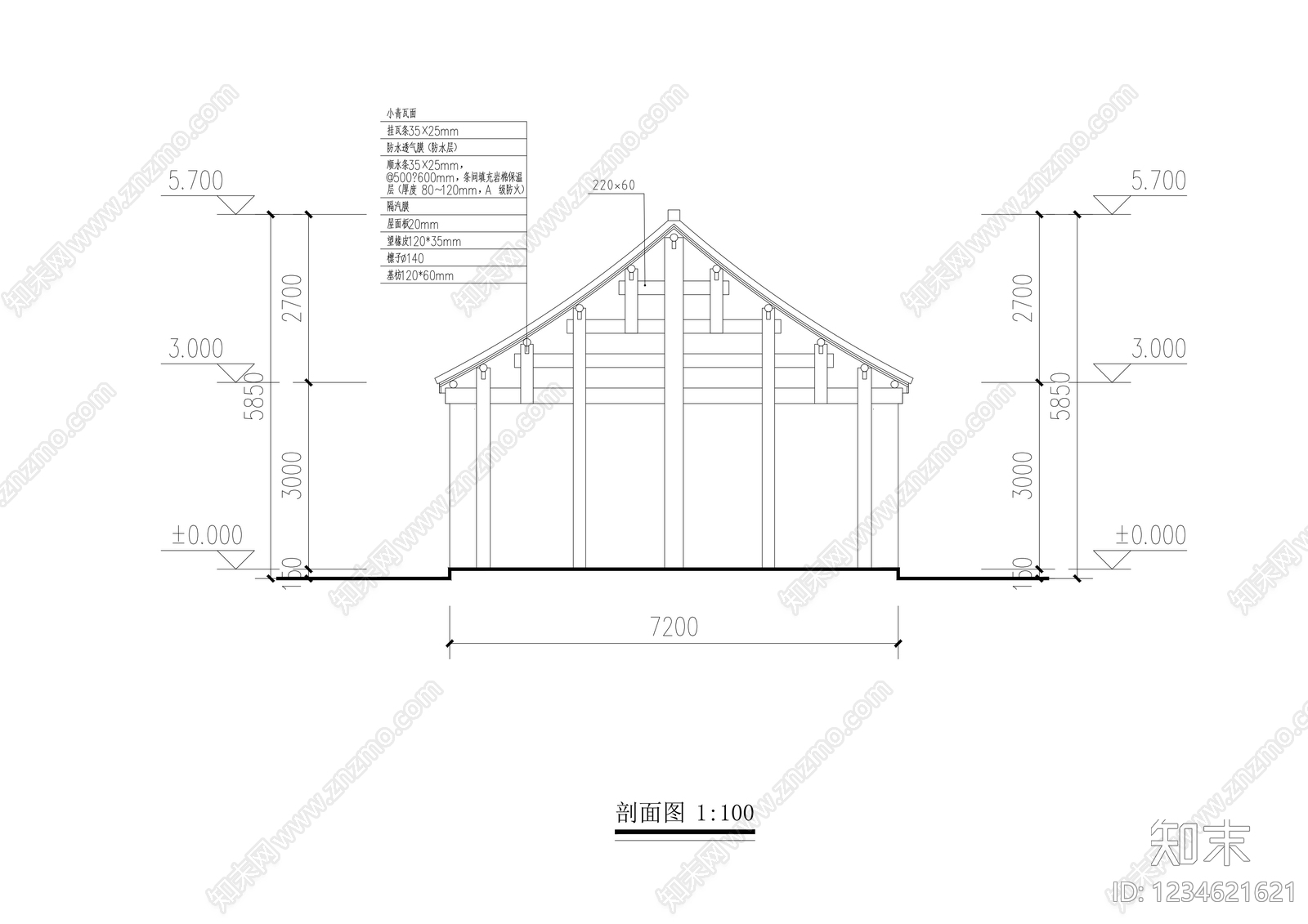 仿古建筑cad施工图下载【ID:1234621621】