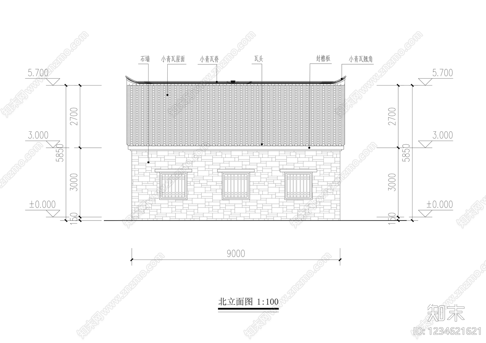 仿古建筑cad施工图下载【ID:1234621621】