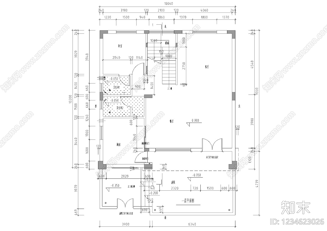 别墅建筑cad施工图下载【ID:1234623026】