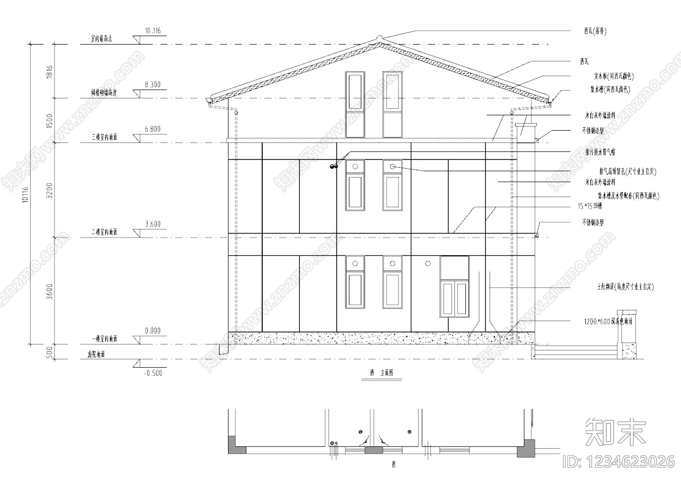 别墅建筑cad施工图下载【ID:1234623026】