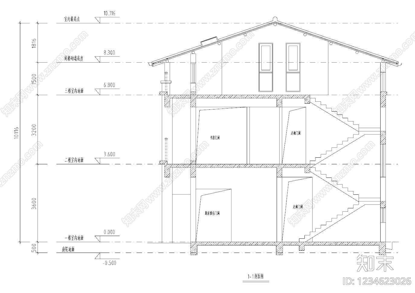 别墅建筑cad施工图下载【ID:1234623026】
