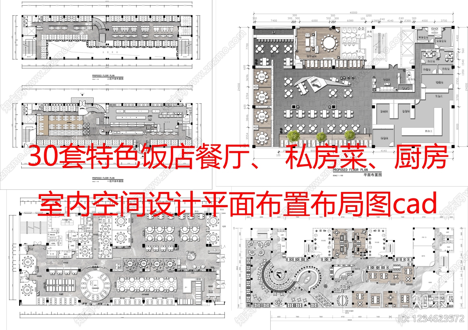 中餐厅cad施工图下载【ID:1234623572】