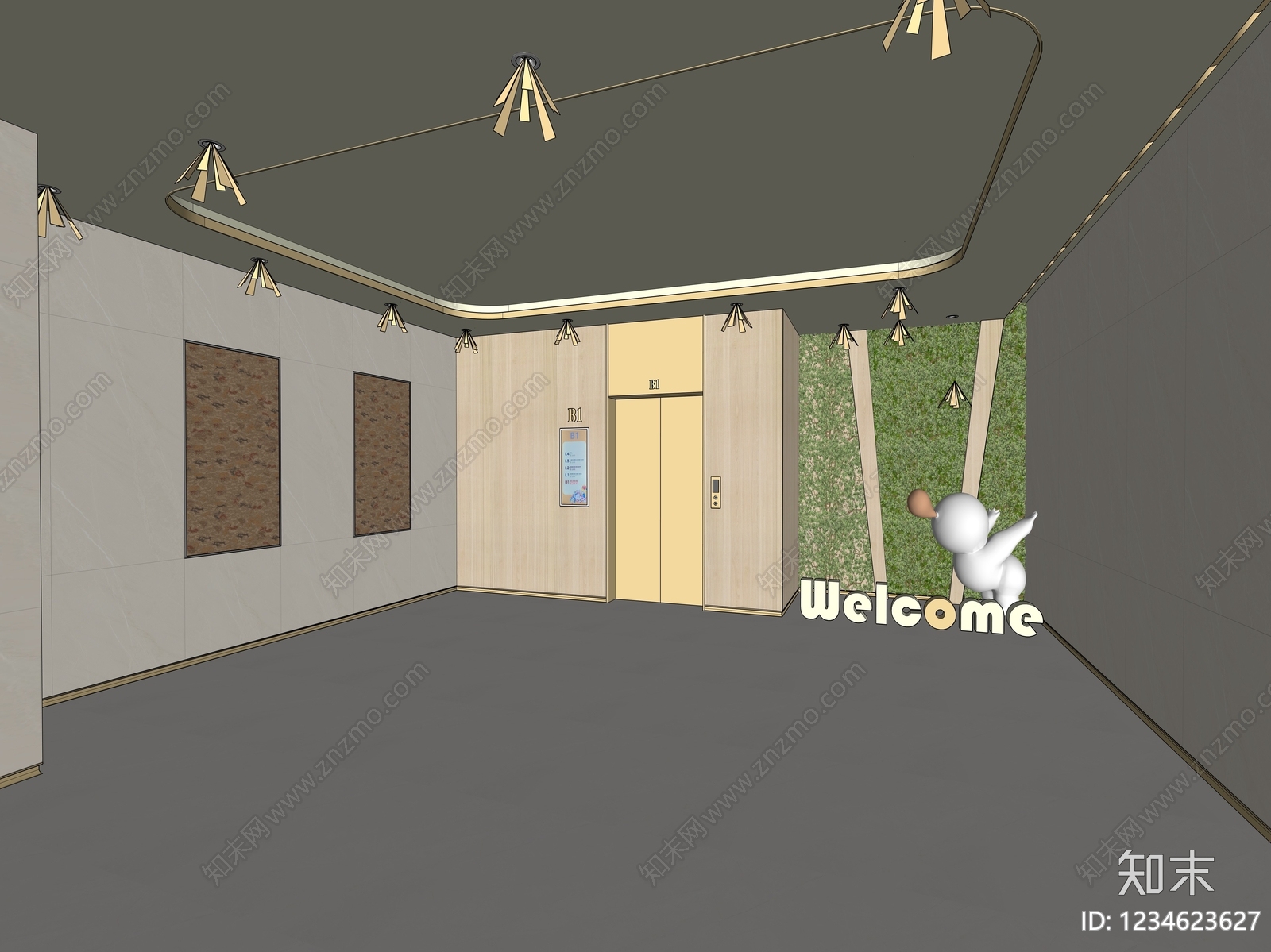 现代简约吊顶SU模型下载【ID:1234623627】