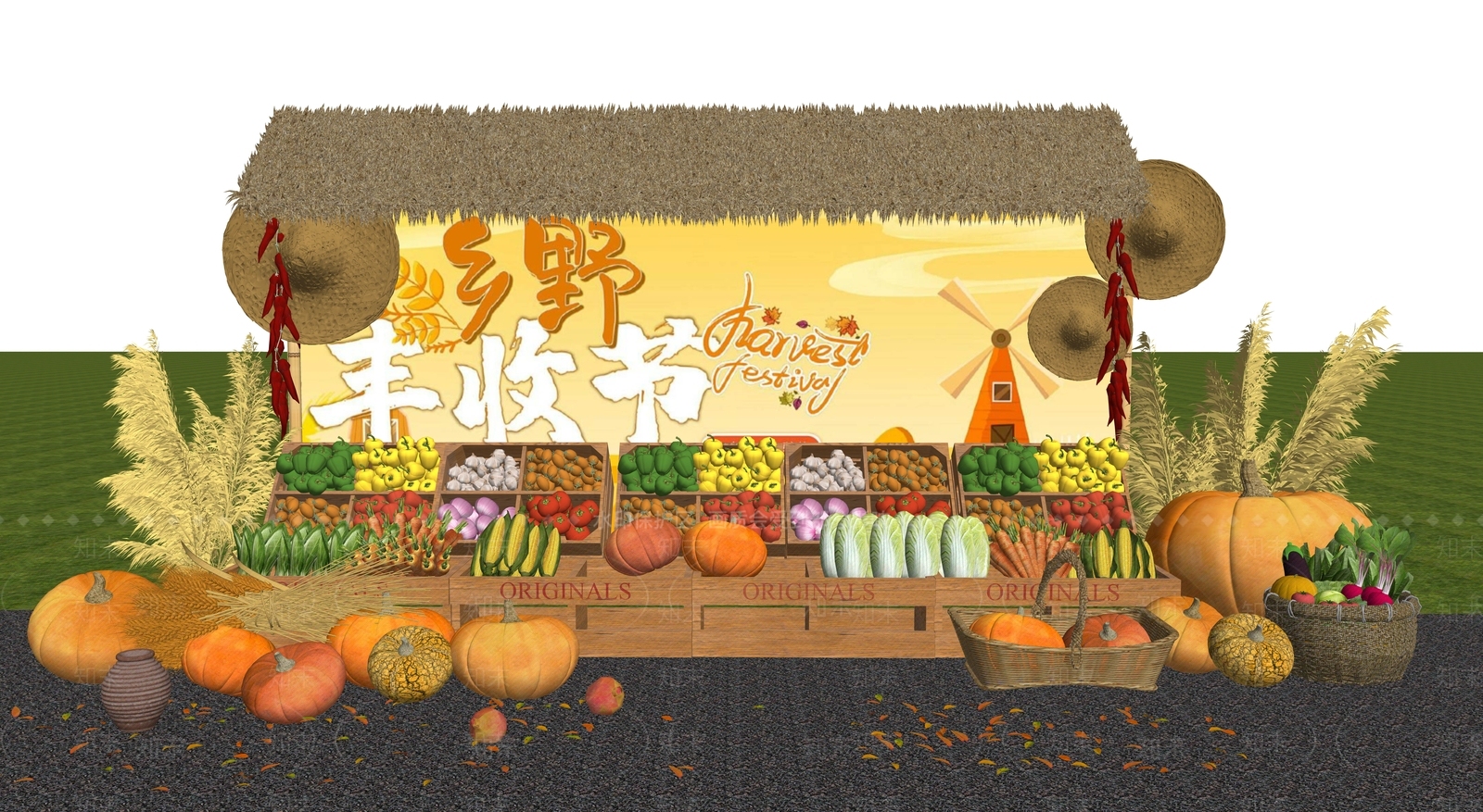 美式秋季美陈SU模型下载【ID:1234624133】