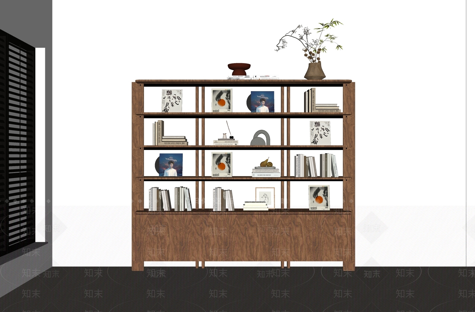 中古风书柜SU模型下载【ID:1234625031】