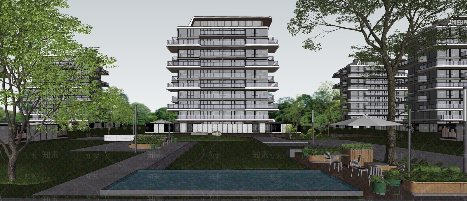现代多层住宅SU模型下载【ID:1234626530】