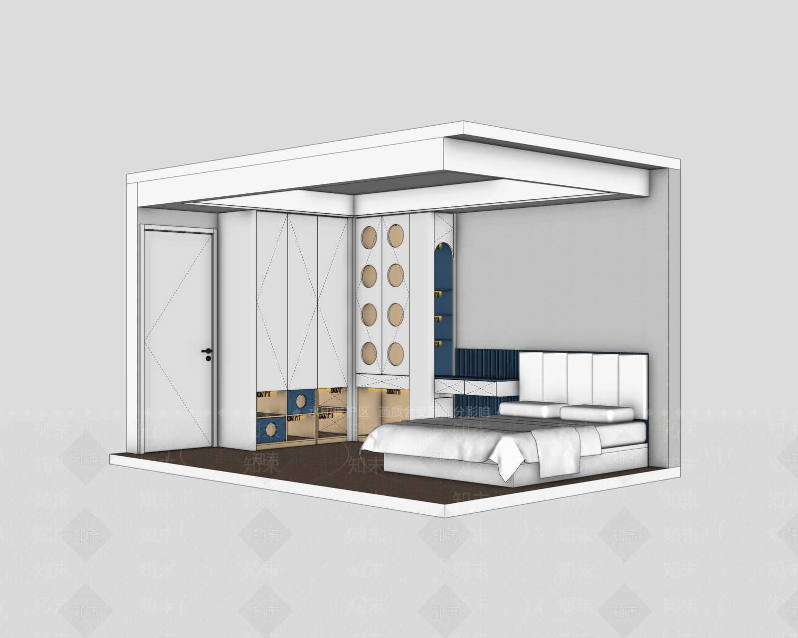 现代简约家居卧室SU模型下载【ID:1234631323】