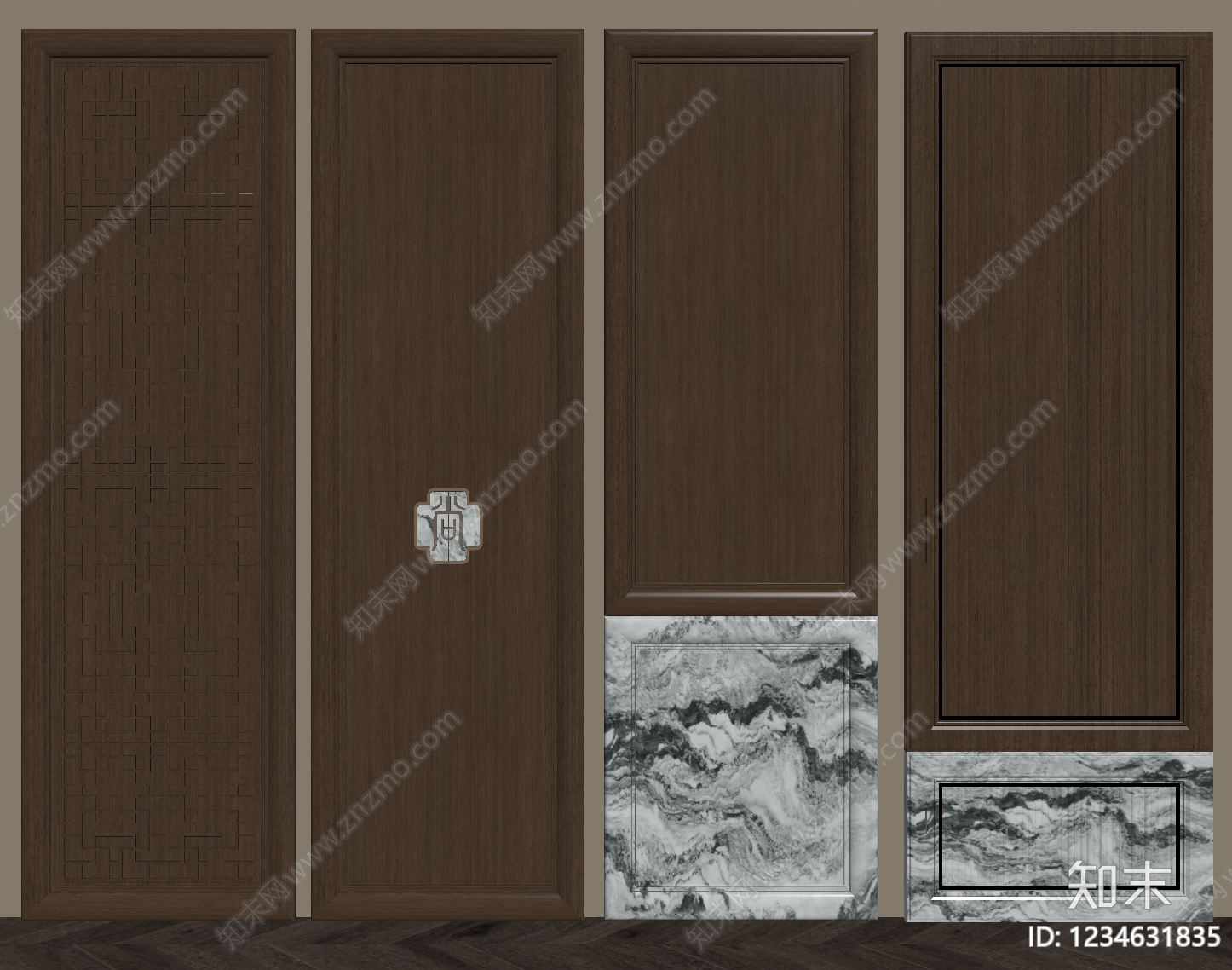 新中式护墙板3D模型下载【ID:1234631835】