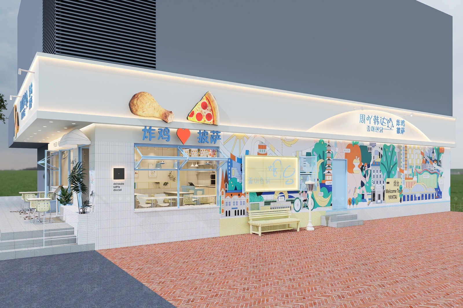 奶油风快餐店SU模型下载【ID:1234632768】