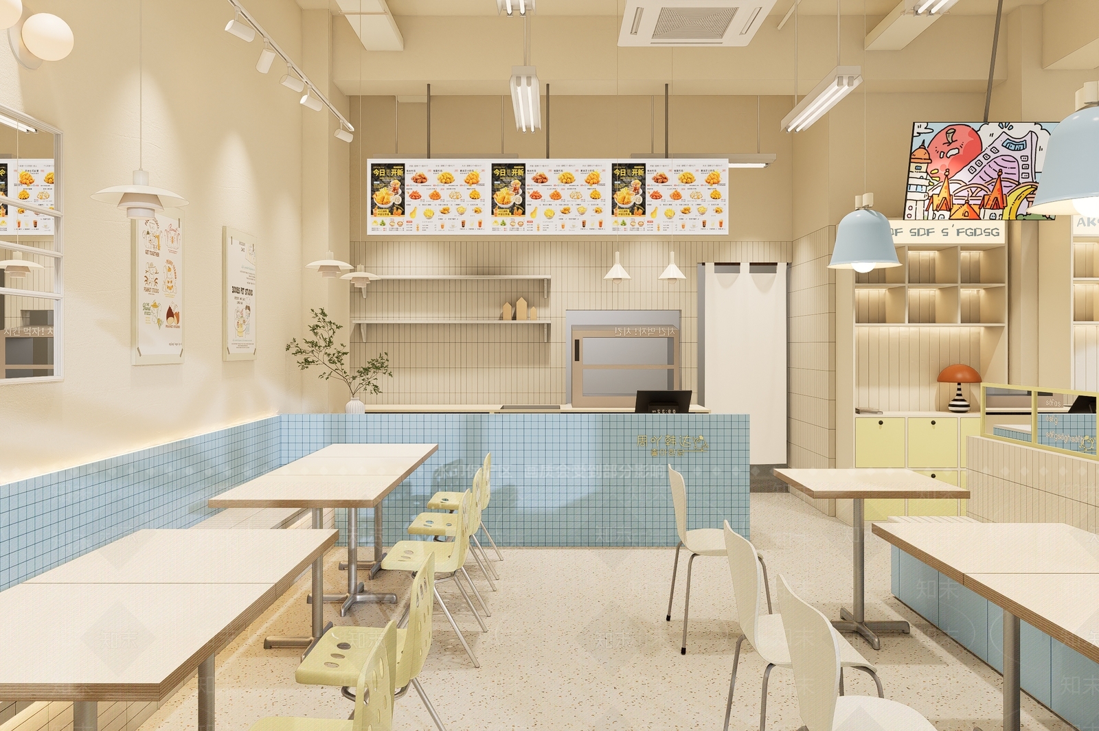 奶油风快餐店SU模型下载【ID:1234632768】