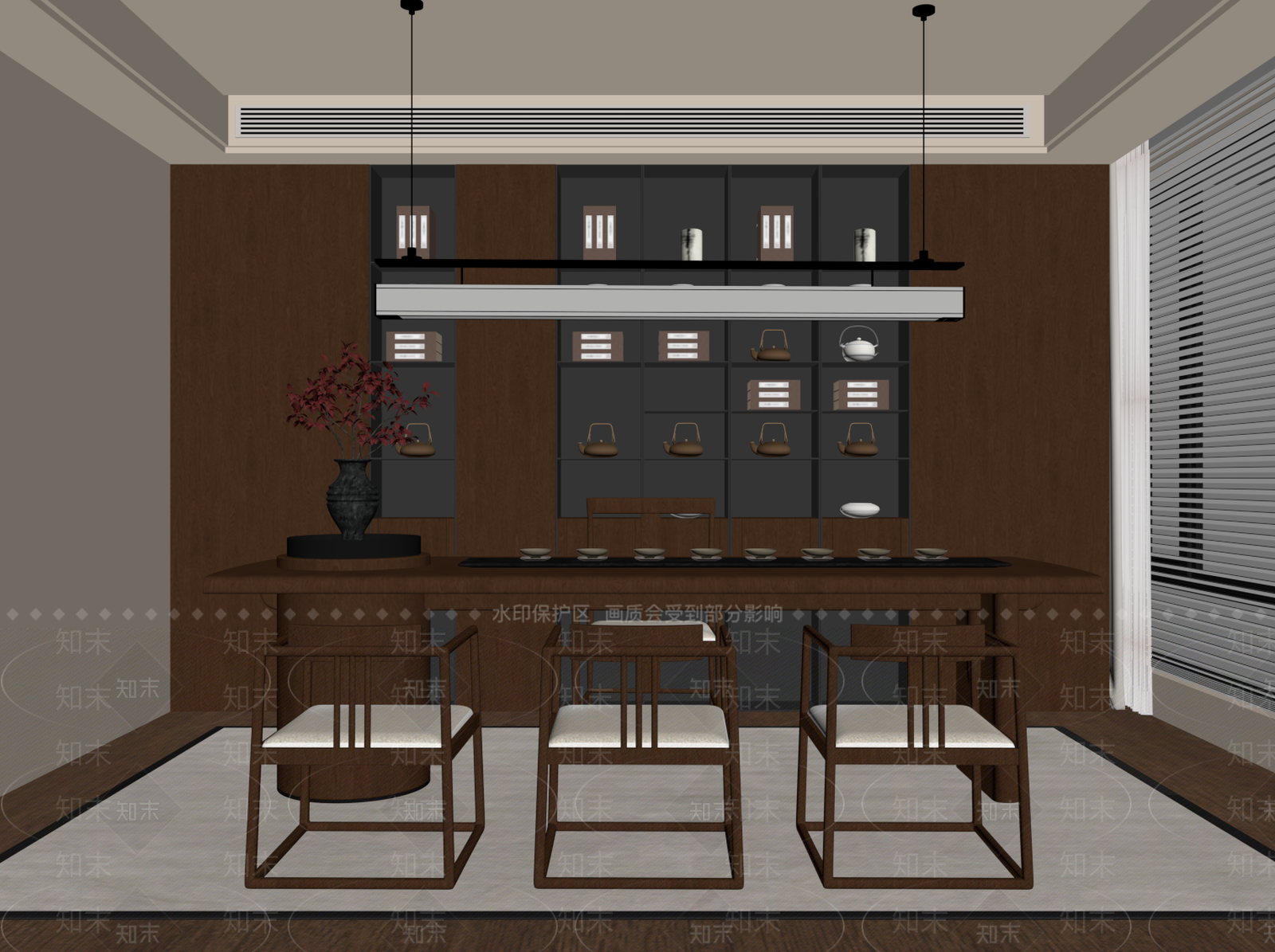 新中式茶室SU模型下载【ID:1234633423】