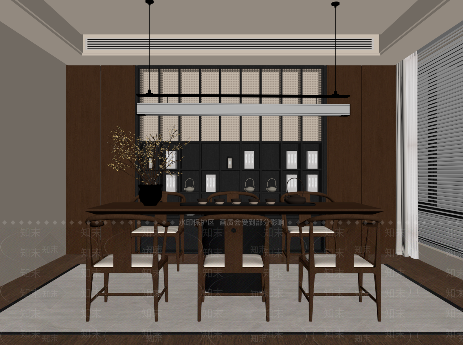 新中式茶室SU模型下载【ID:1234633774】