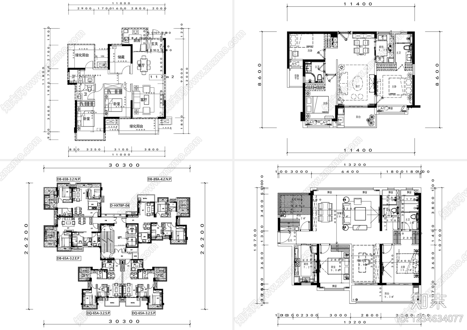 住宅楼建筑cad施工图下载【ID:1234634077】