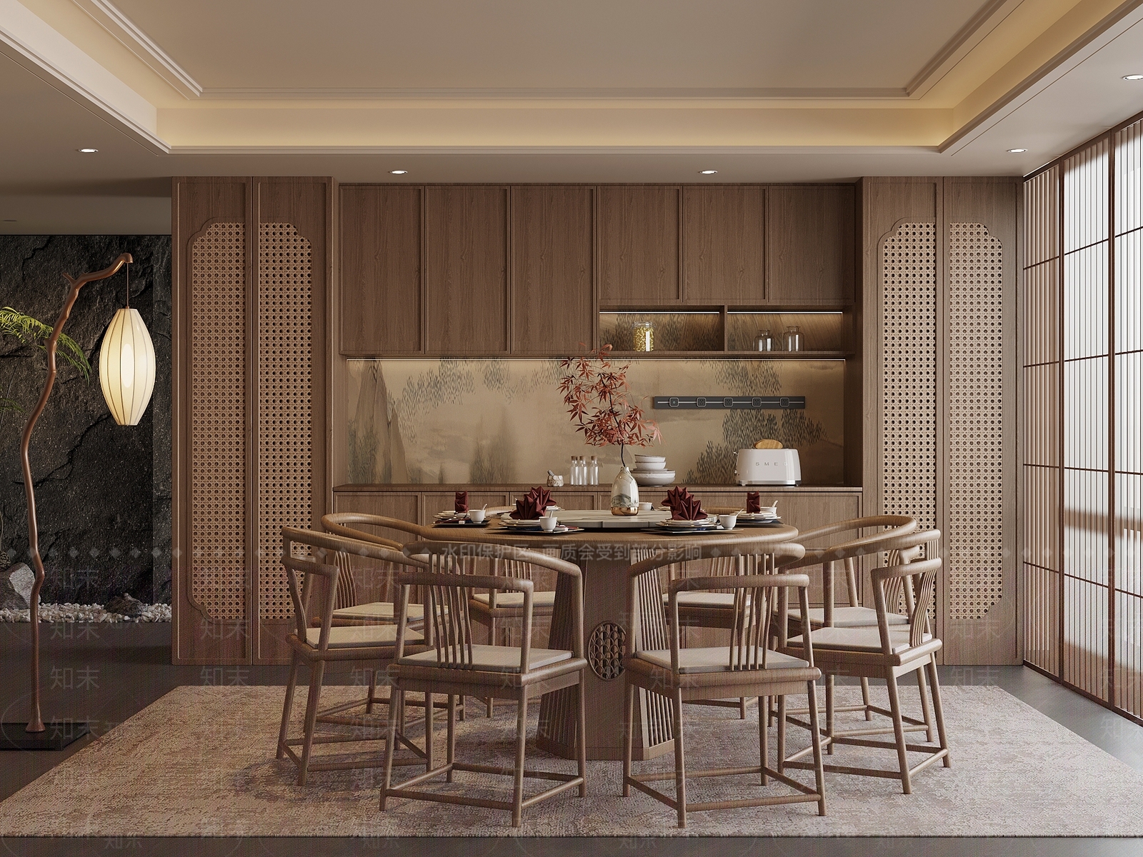新中式家居餐厅SU模型下载【ID:1234634114】