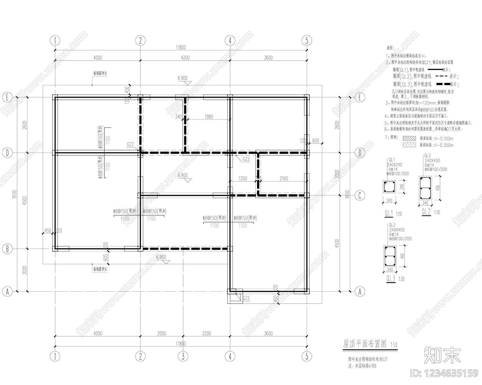 别墅建筑cad施工图下载【ID:1234635159】