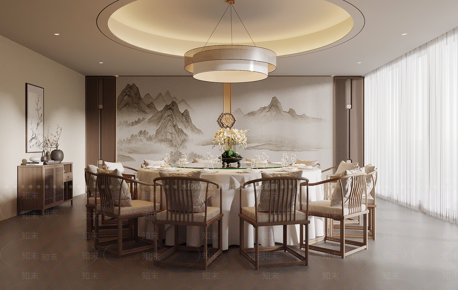 新中式包厢SU模型下载【ID:1234636413】