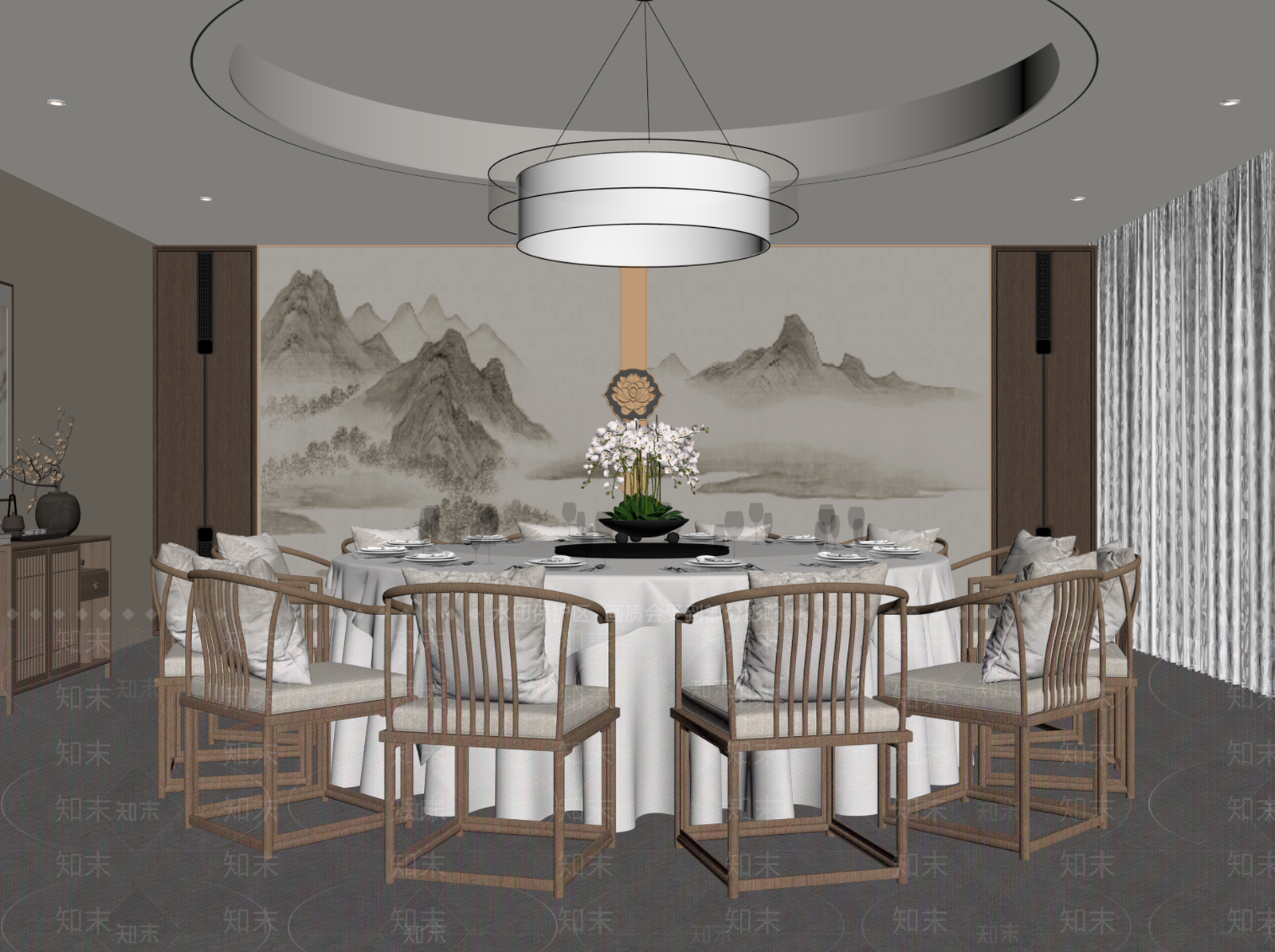 新中式包厢SU模型下载【ID:1234636413】