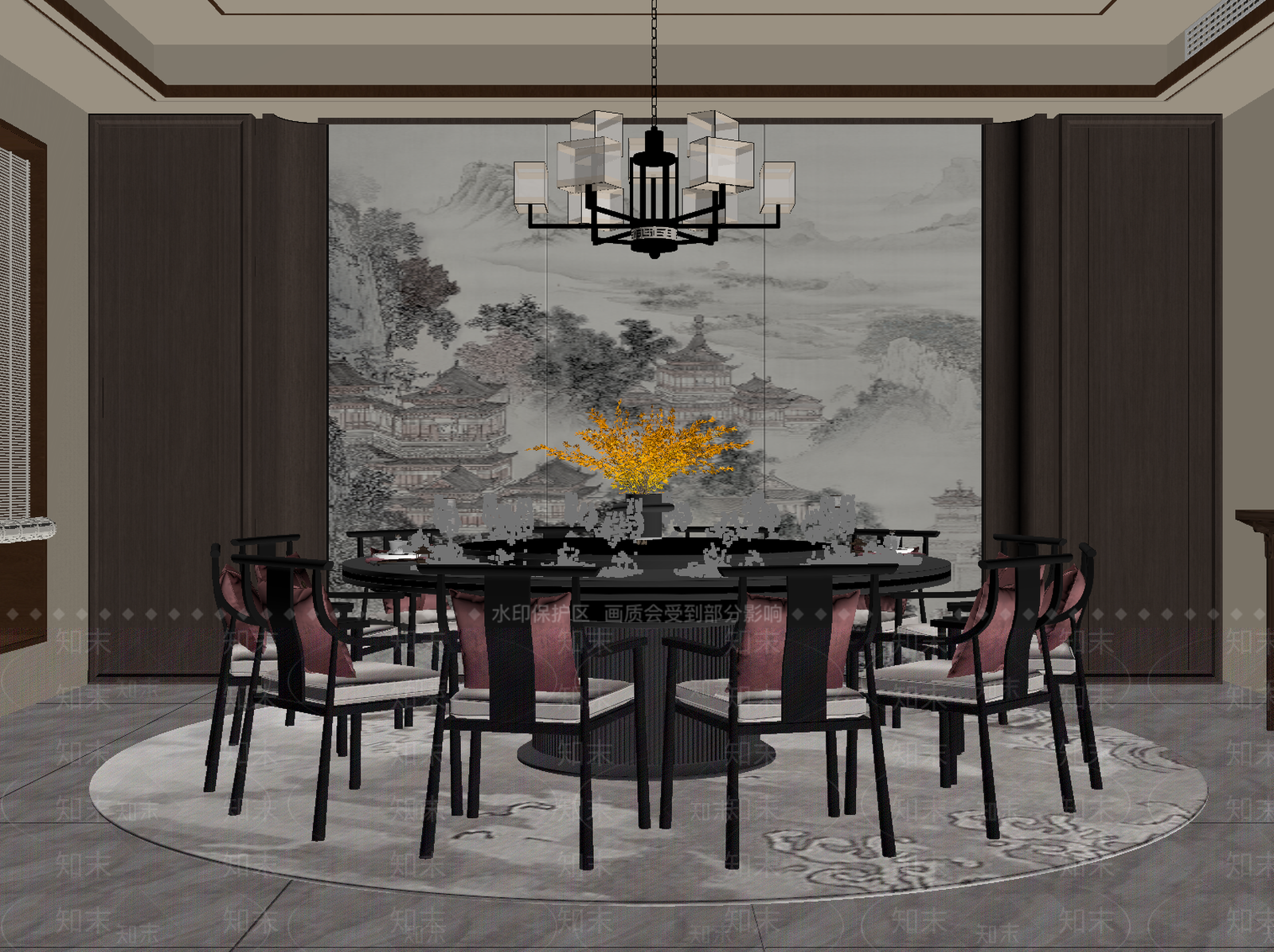 新中式包厢SU模型下载【ID:1234636577】