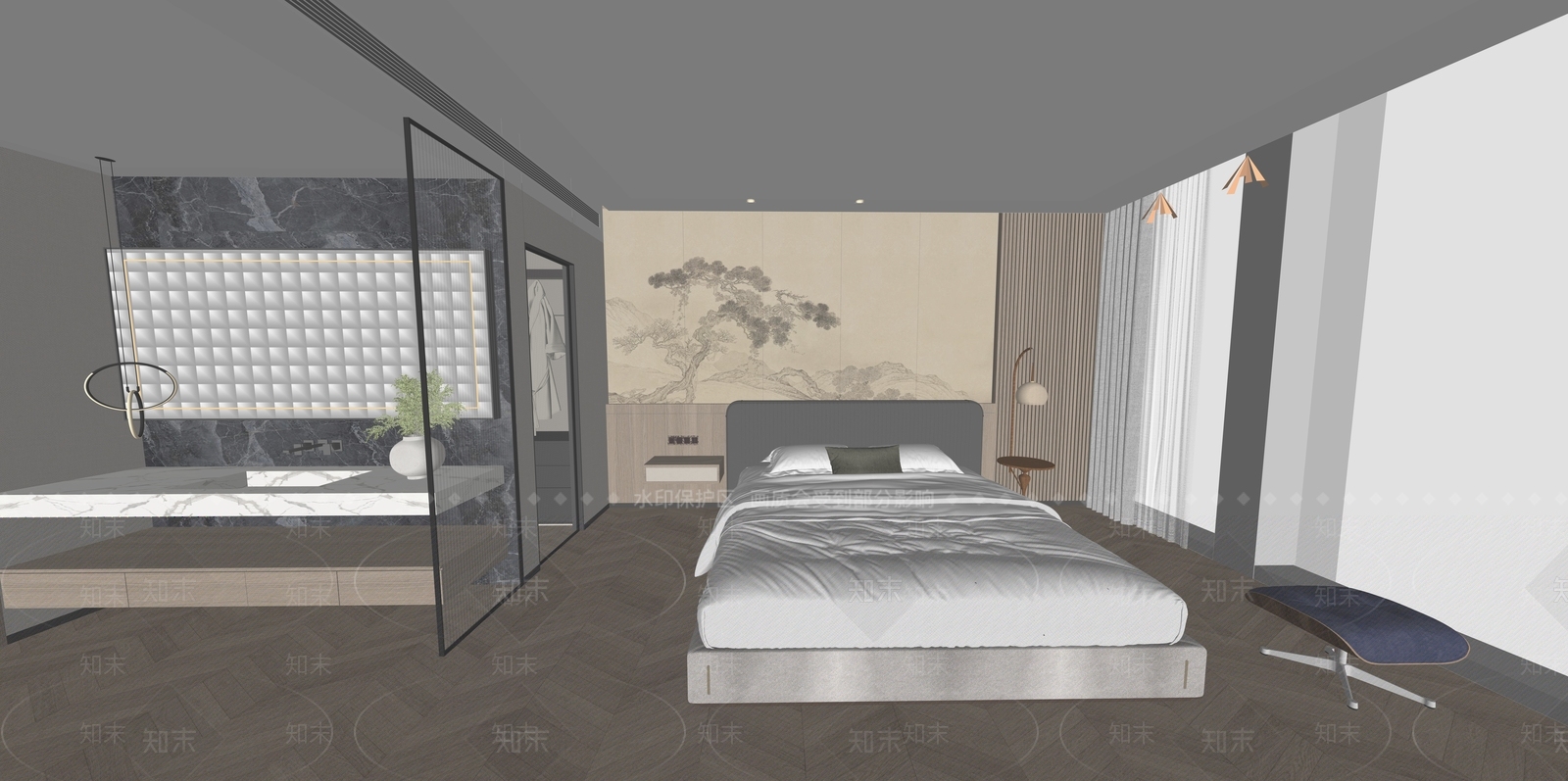 新中式主卧SU模型下载【ID:1234639364】