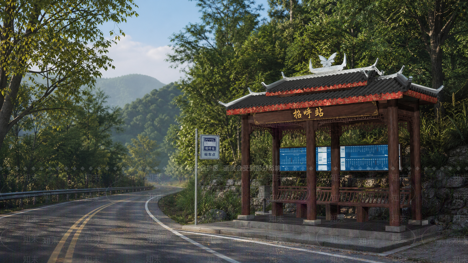 中式公交站台SU模型草图