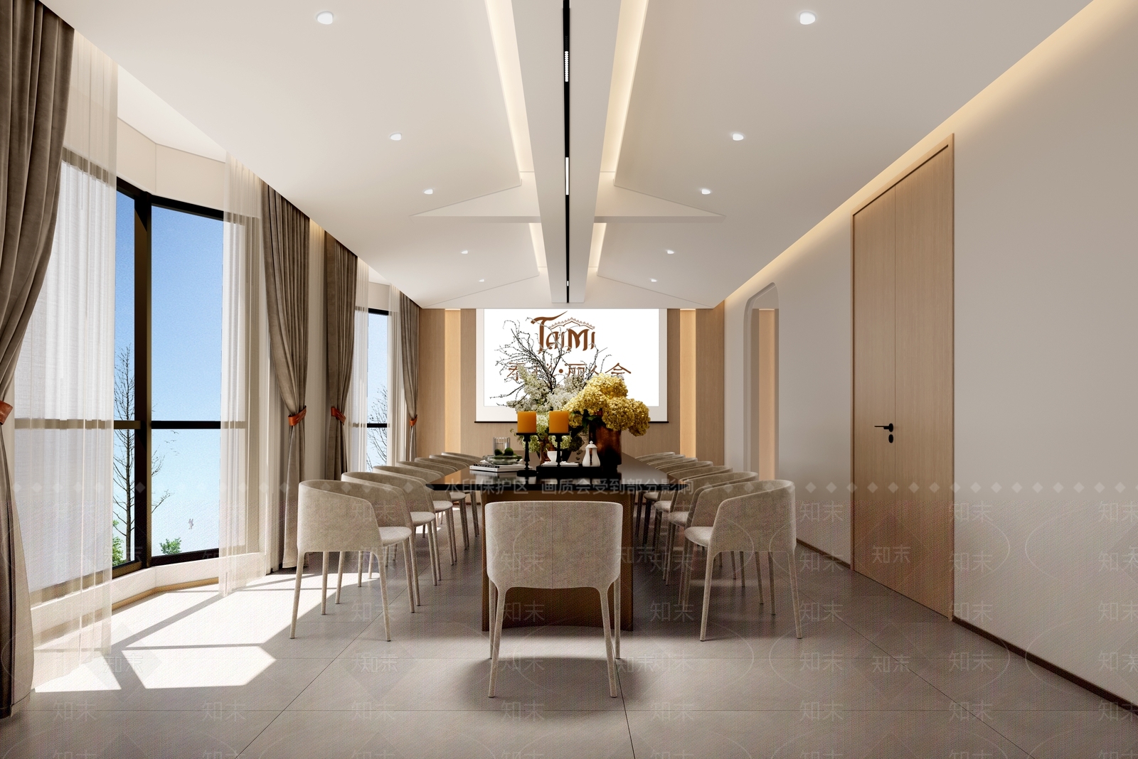 现代简约酒店餐厅3D模型渲染效果图