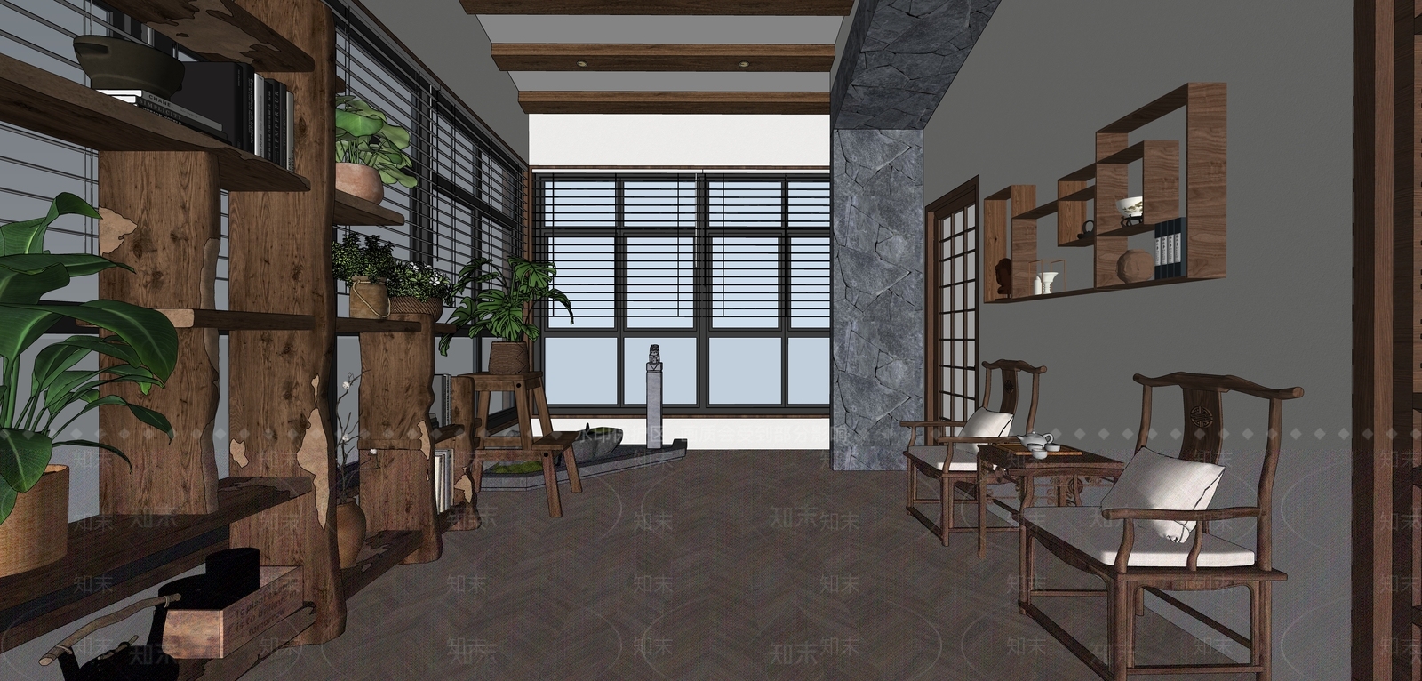 新中式茶室SU模型下载【ID:1234640800】