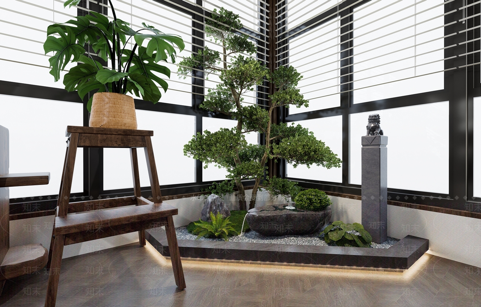 新中式茶室SU模型下载【ID:1234640800】