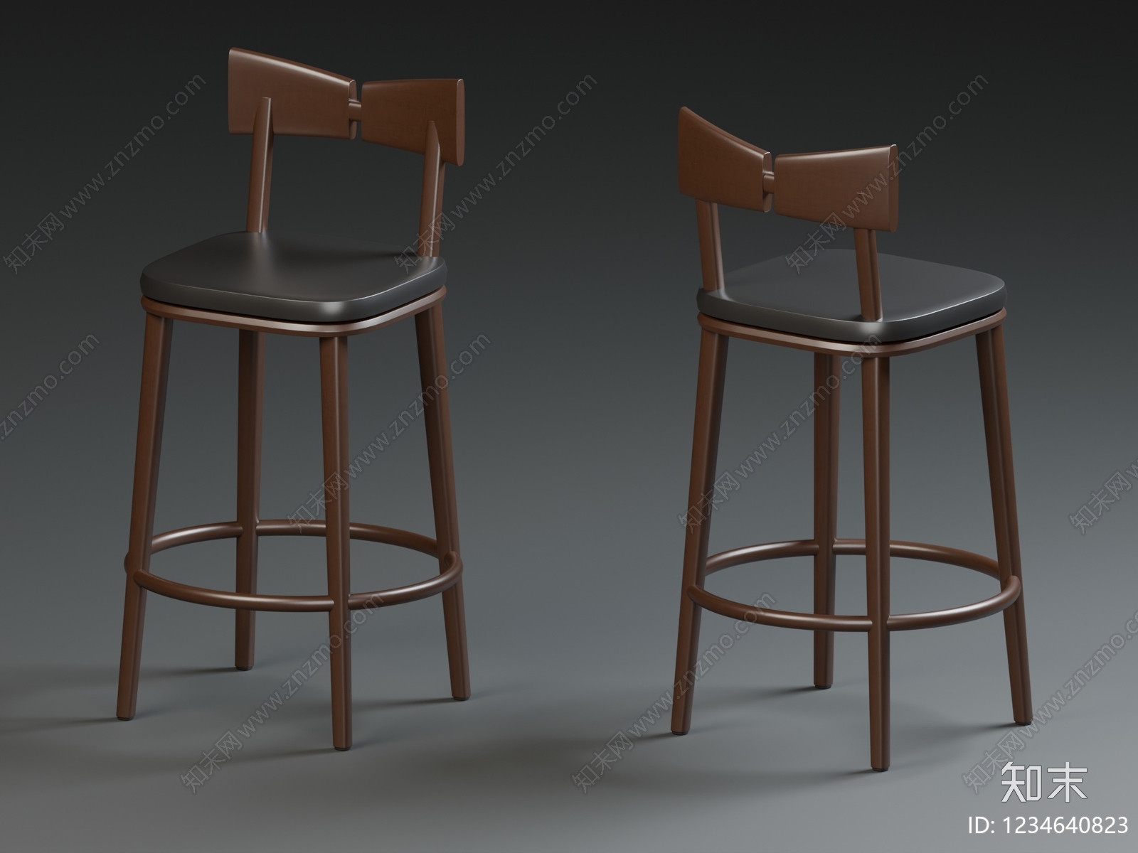 中古风吧椅3D模型渲染效果图