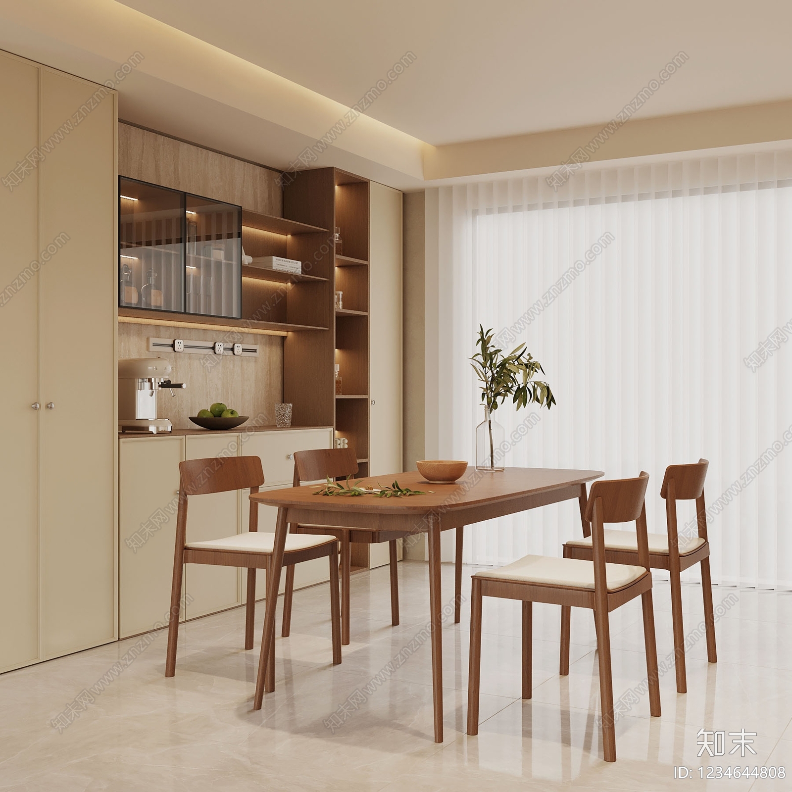 奶油风家居餐厅SU模型下载【ID:1234644808】