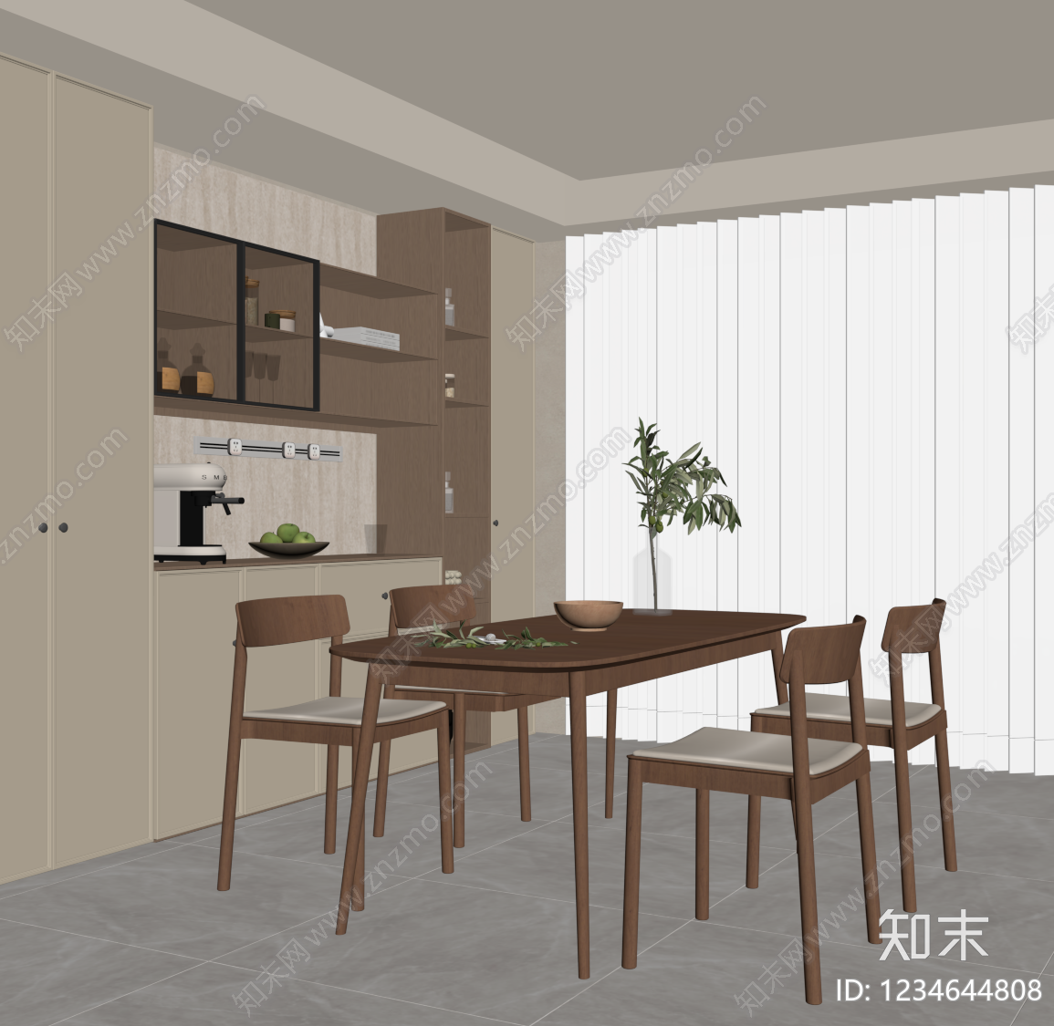 奶油风家居餐厅SU模型下载【ID:1234644808】