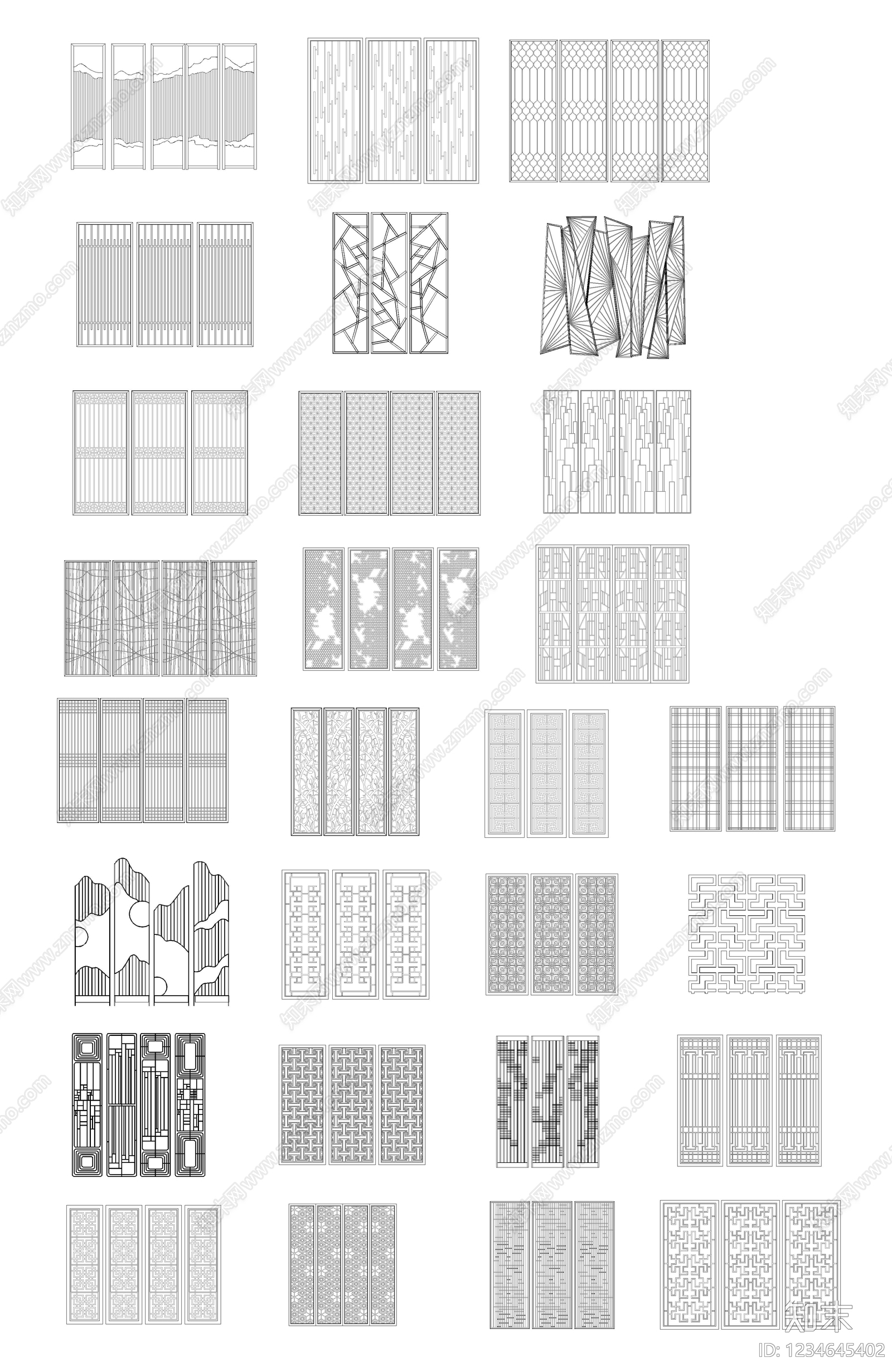 中式屏风隔断CAD图纸