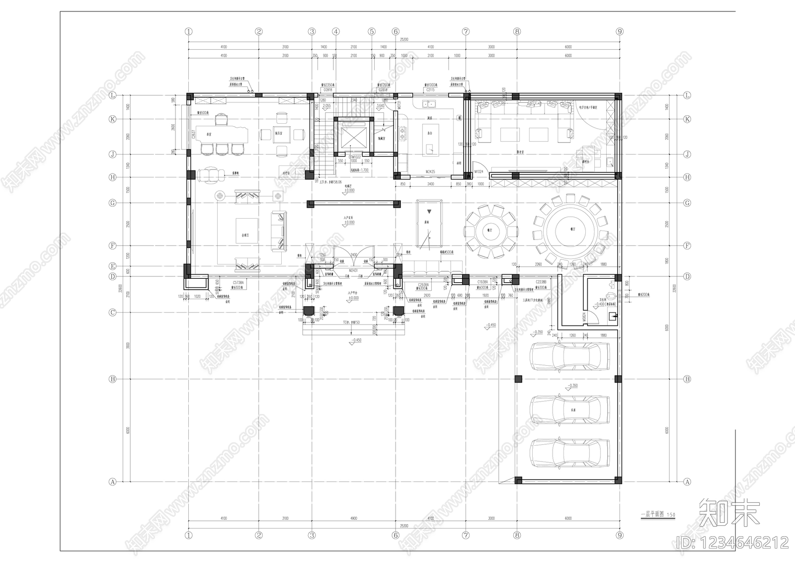 别墅建筑cad施工图下载【ID:1234646212】