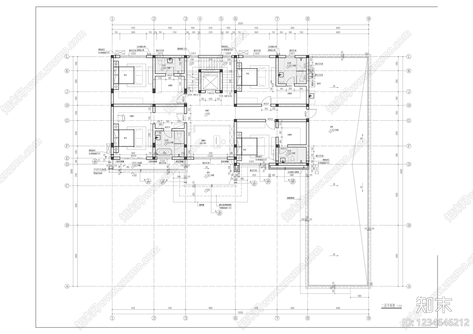 别墅建筑cad施工图下载【ID:1234646212】