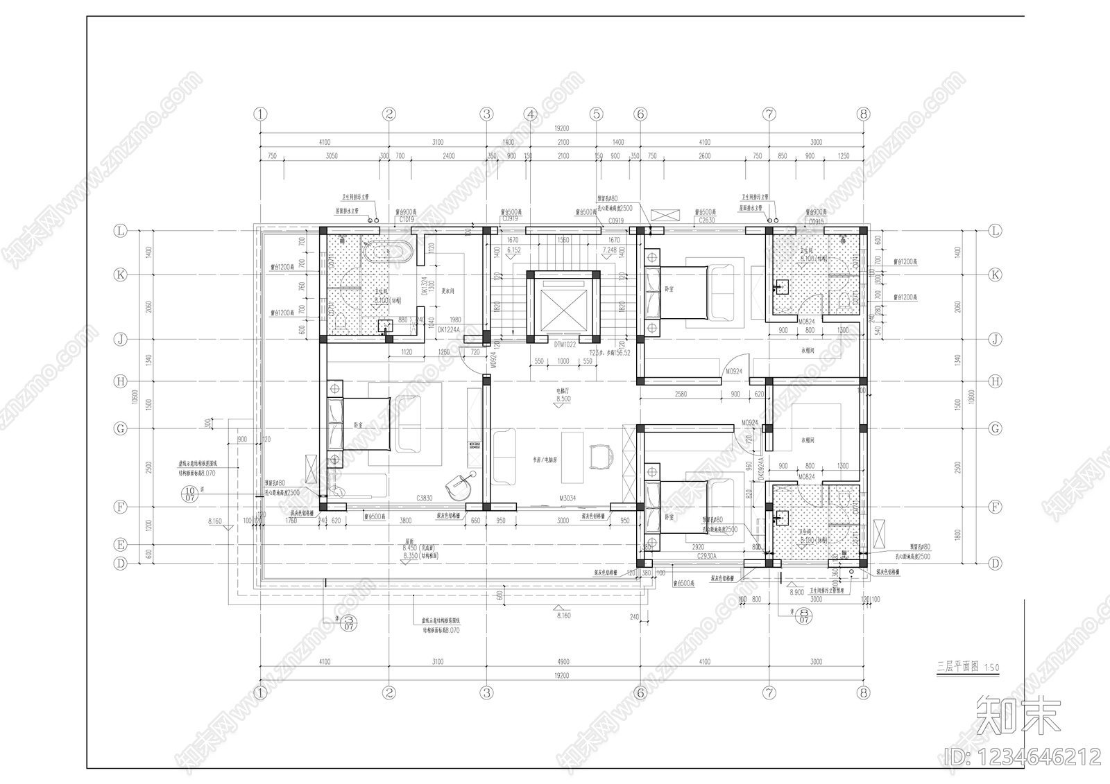 别墅建筑cad施工图下载【ID:1234646212】