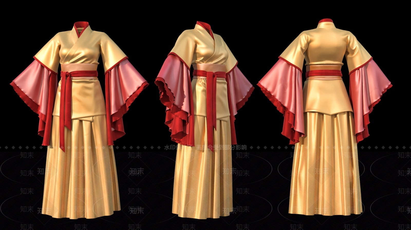 中式衣服3D模型渲染效果图