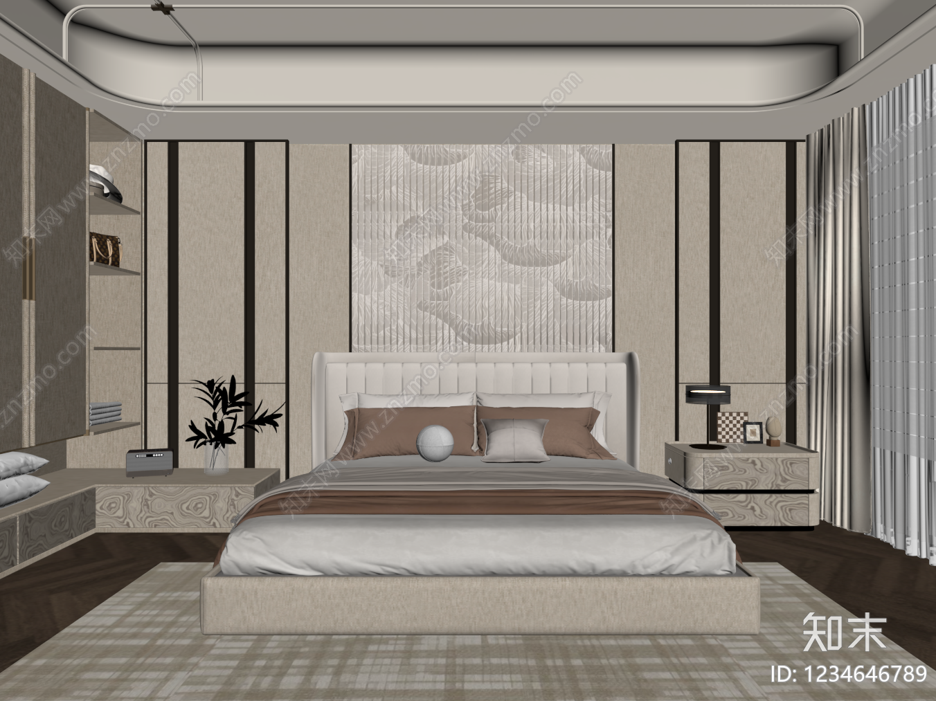 轻奢主卧SU模型下载【ID:1234646789】